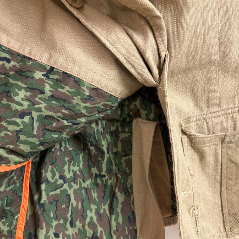Caffeine Culture VTG Y2K Mens Tan Utility Jacket Blazer Elbow Patch Camo Lined L